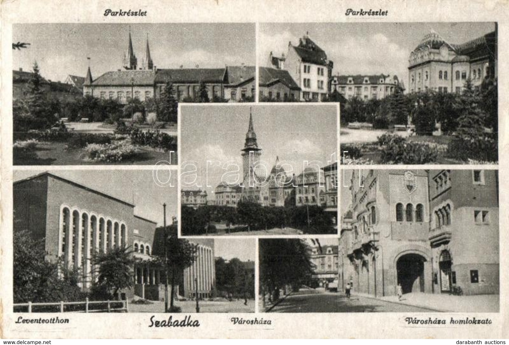 T2/T3 Szabadka, Subotica; Parkrészlet, Leventeotthon, Városháza / Park, Building Of The Hungarian Youth Paramilitary Org - Unclassified
