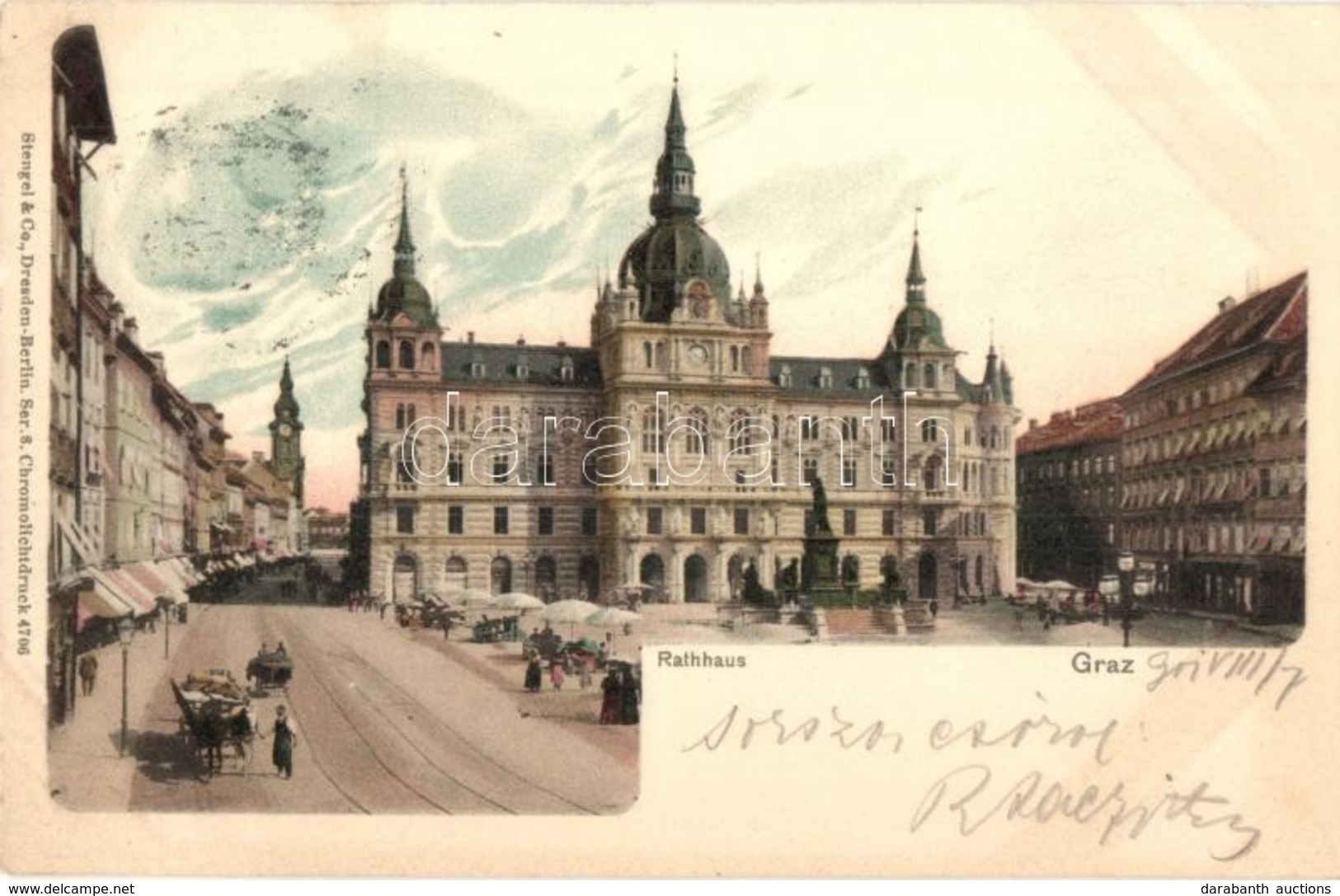 T2 Graz, Rathhaus  / Town Hall, Market, Litho - Unclassified