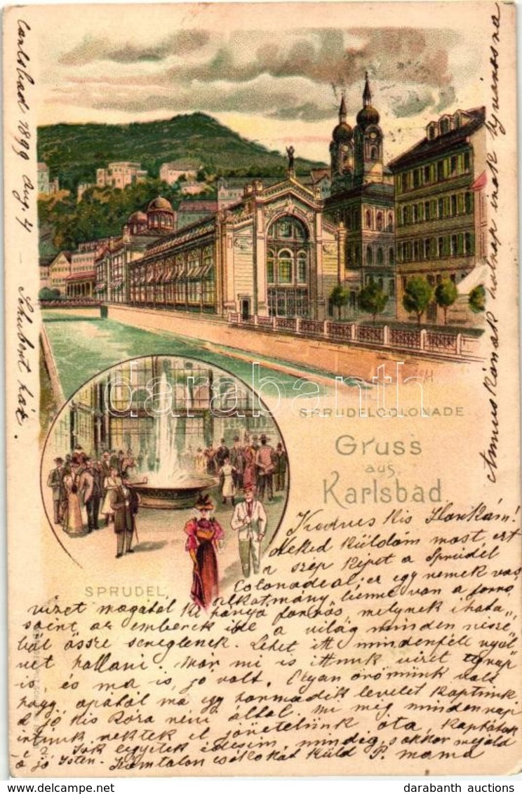 T2 1899 Karlovy Vary, Karlsbad; Sprudelcolonnade, Sprudel / Fountain. Litho - Unclassified