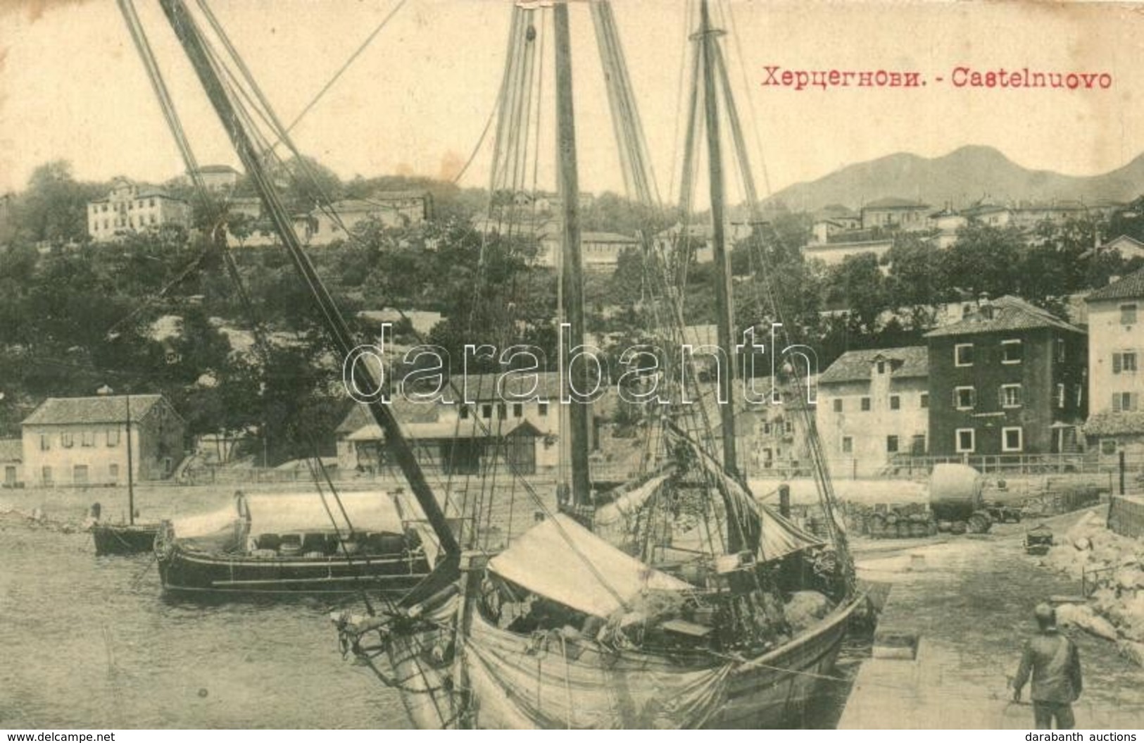 * T3 Herceg Novi, Castelnuovo; Quay, Street View, Houses. W. L. Bp. 4719. Carlo Uva (szakadás / Tear) - Unclassified