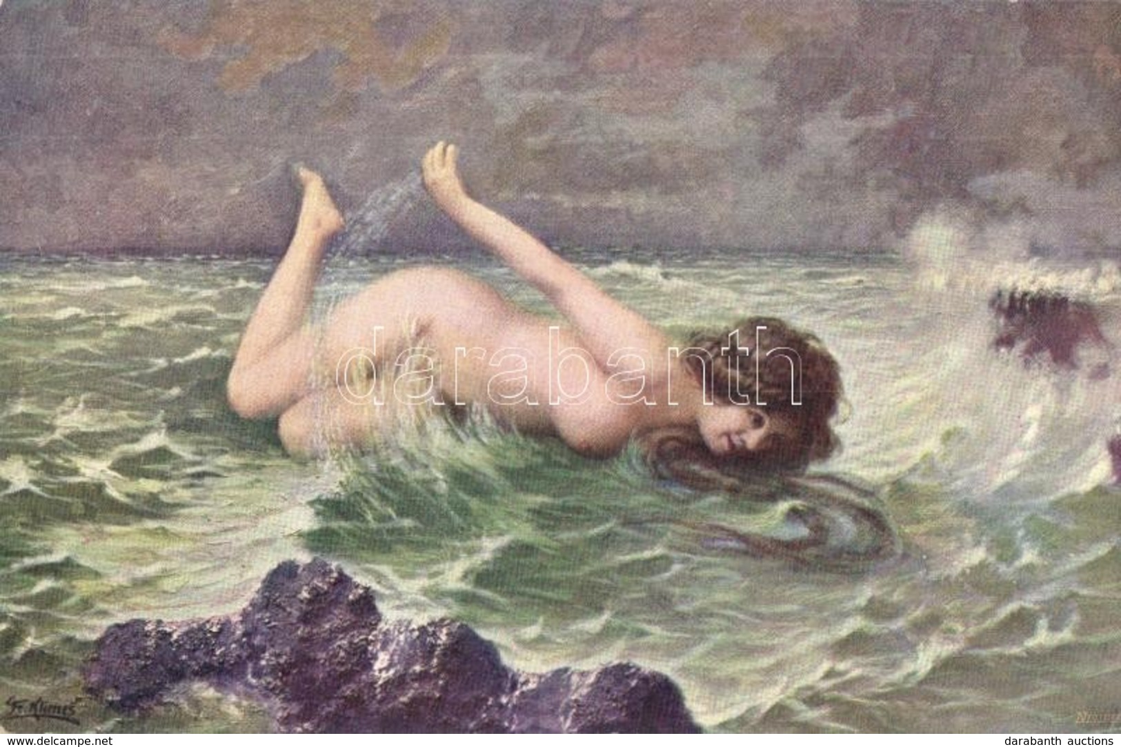 ** T2 'Wassernymphe' / Nymph, Nude Lady, Erotic Art Postcard S: F. Klimes (EK) - Unclassified