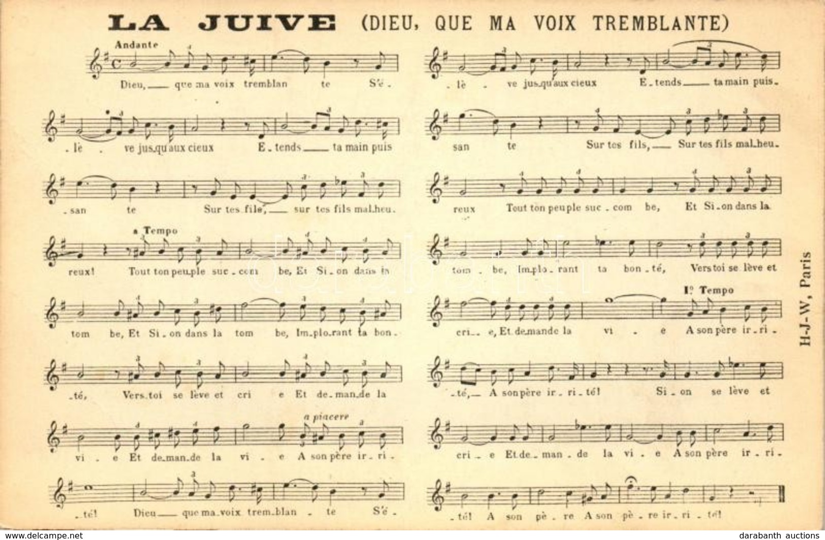 ** T2 La Juive (Dieu, Que Ma Voix Tremblante) / Opera Sheet Music, Judaica - Unclassified