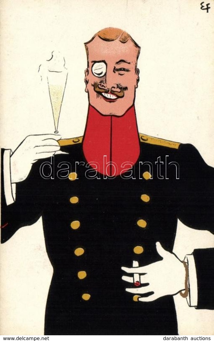 ** T2 German Military Officer, Art Postcard Signed E.F. - Unclassified