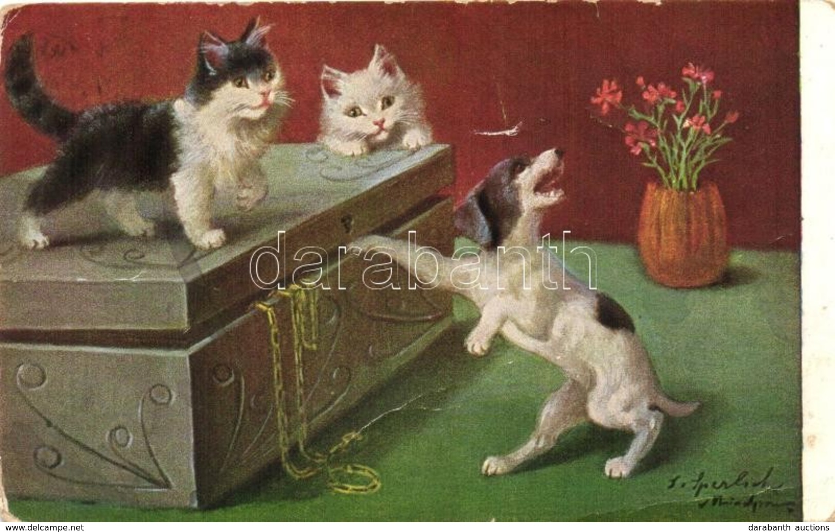 T3 Cats With Dog, Peluba 105. Artist Signed (EB) - Unclassified