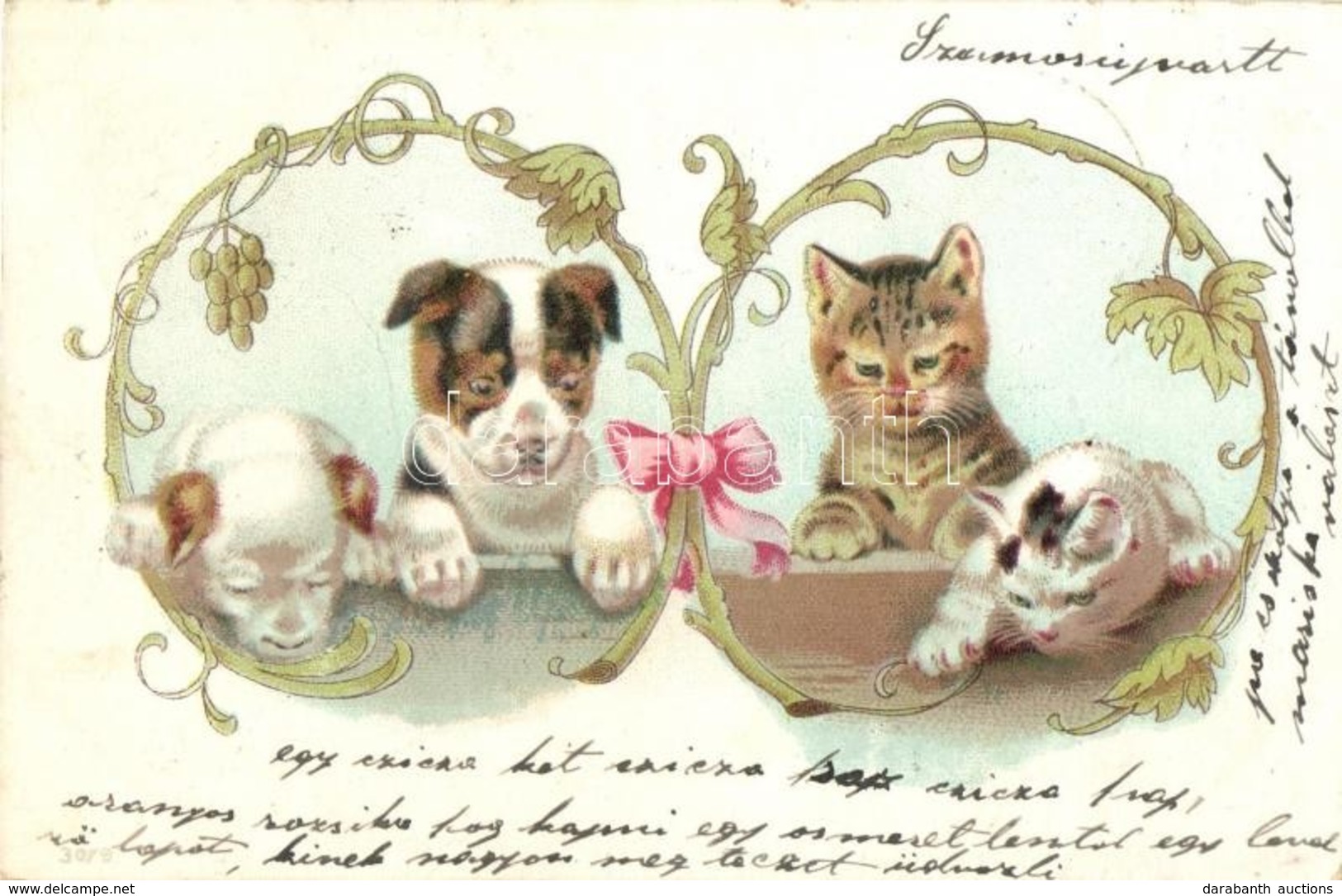 T4 Cats And Dogs. Art Nouveau Litho (apró Lyuk / Tiny Hole) - Unclassified