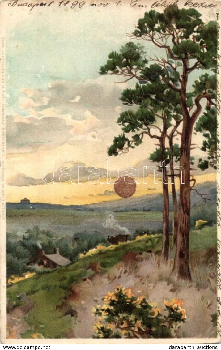 T3 1899 Sunset Over The Homestead, Winkler & Schorn Sonnenschein-Postkarte Serie VI., Golden Decoration Litho (Rb) - Unclassified