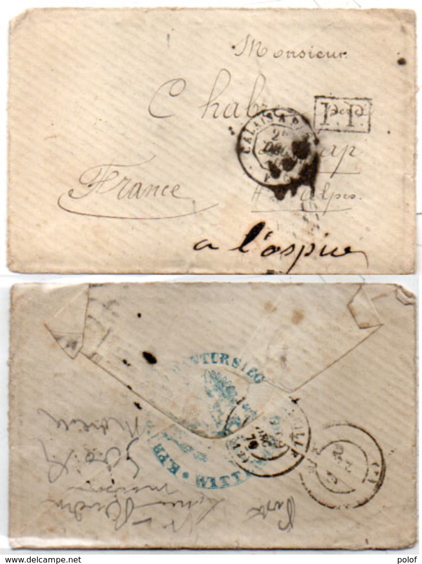 Enveloppe  Adressée   GAP  - Cacget Ambulant + P.P. - Cachet Bleu Au Verso      (105970) - 1849-1876: Période Classique