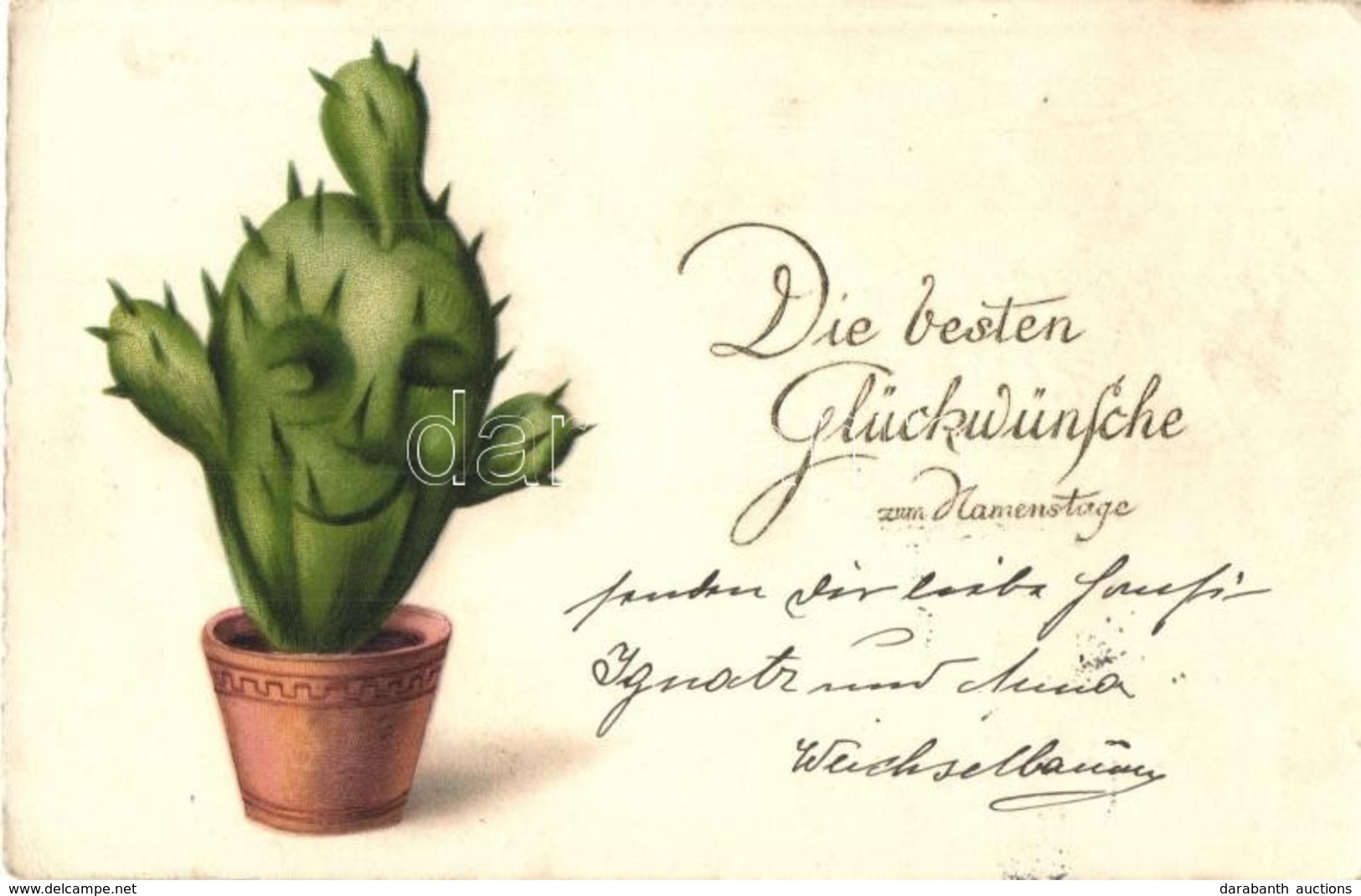 T2/T3 Die Besten Glückwünsche Zum Namenstage! / Name Day Greeting Card With Cactus. Litho (EK) - Unclassified