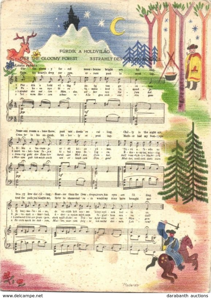 ** 2 Db Régi Nagyalakú Kottás Képeslap / 2 Pre-1945 Big-sized Sheet Music Postcards: Famous Hungarian Melodies Played By - Unclassified