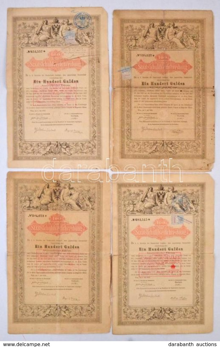 Ausztria / Bécs 1868. 'Államadóssági Igazgatás' államadóssági Kötvény 100G-r?l, Szárazpecséttel, Szelvényekkel, Felülbél - Non Classificati