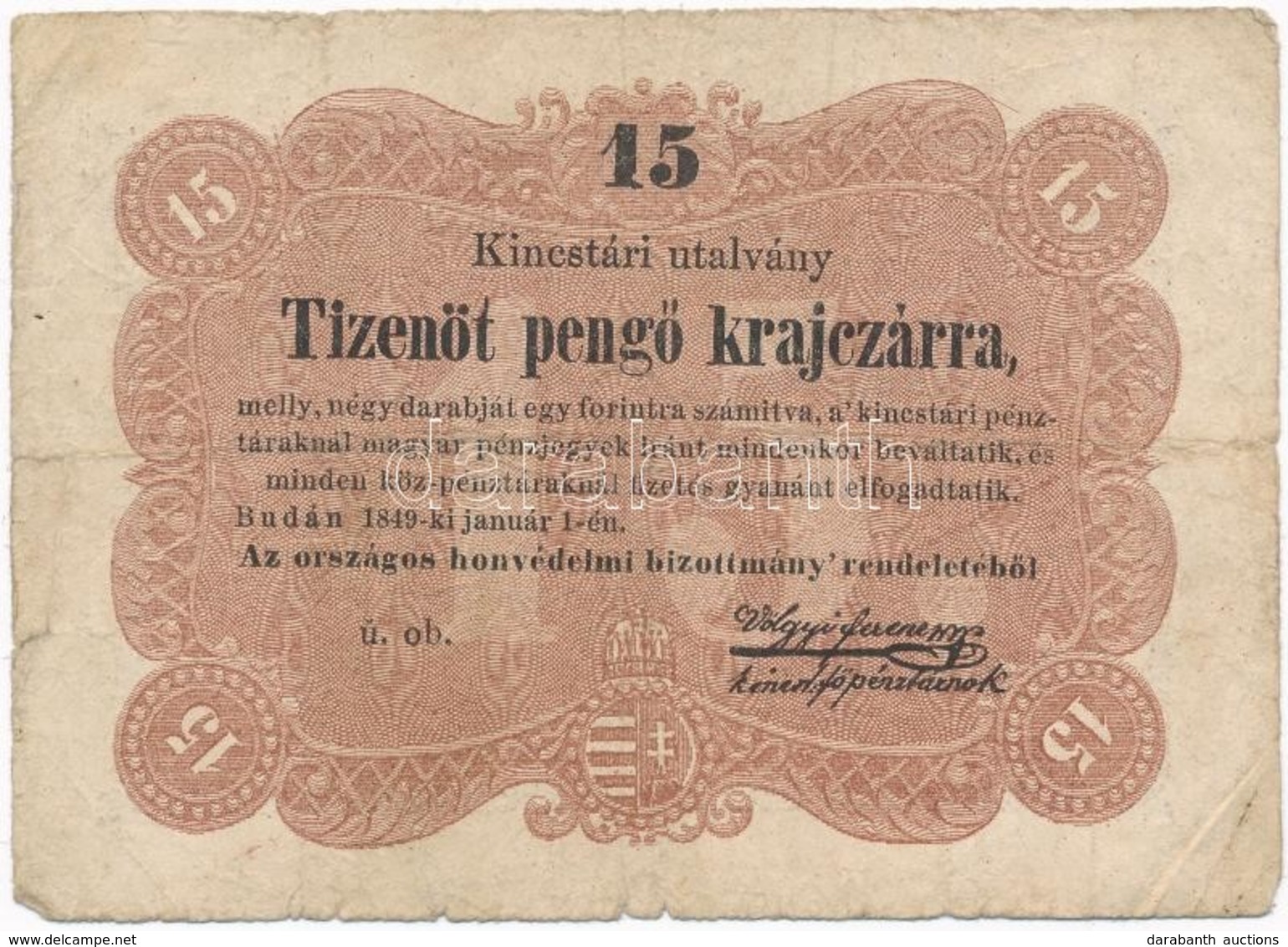 1849. 15kr 'Kossuth Bankó' 'rendeletéb?l' Után Nincs Kett?s Pont T:III-
Adamo G102h - Unclassified
