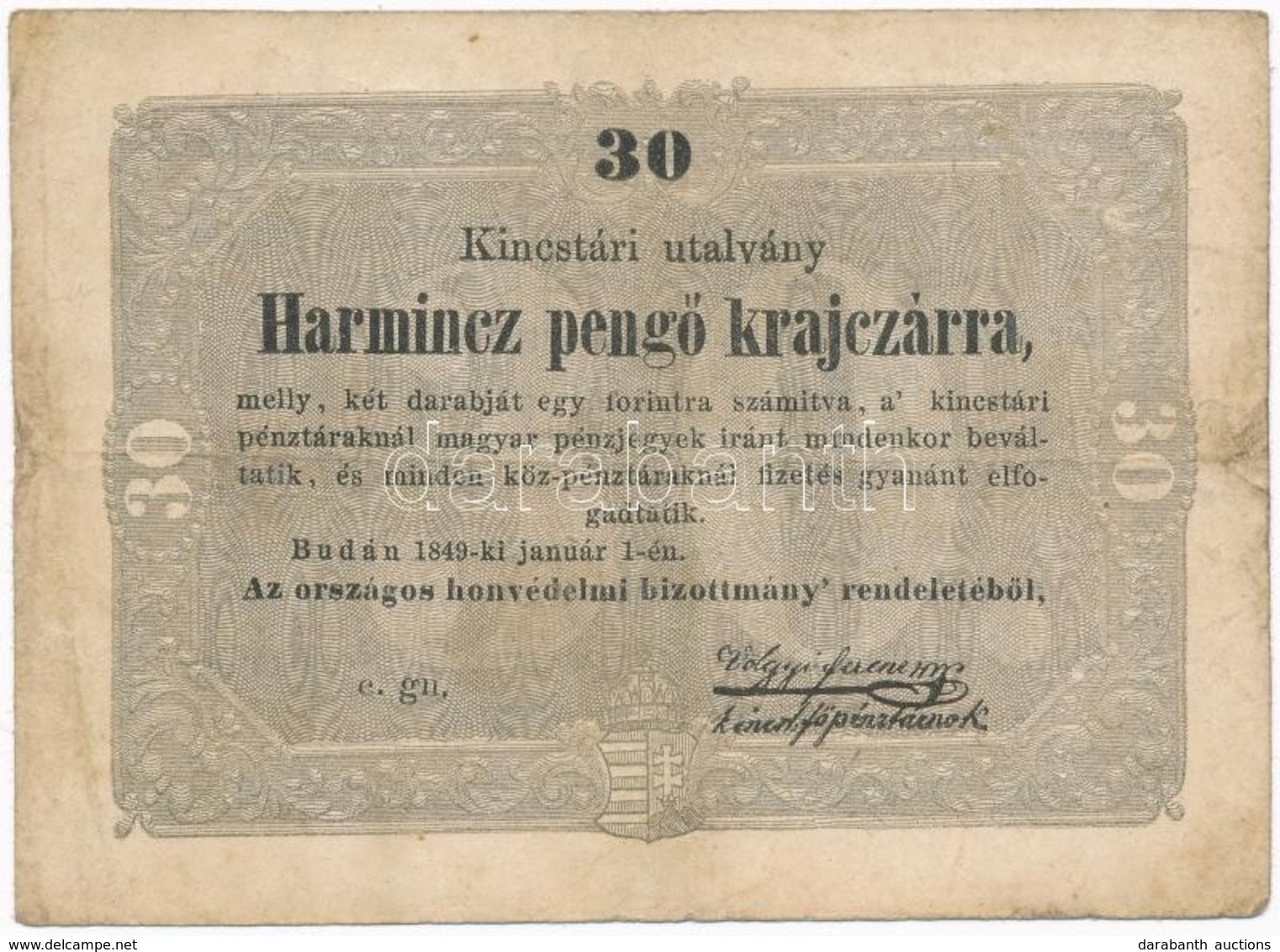 1849. 30kr 'Kossuth Bankó' T:III,III-
Adamo G103 - Unclassified