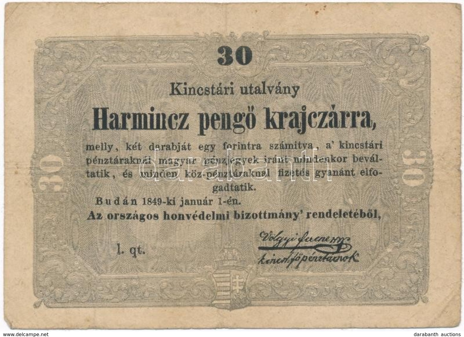 1849. 30kr 'Kossuth Bankó' T:III,III-
Adamo G103 - Unclassified