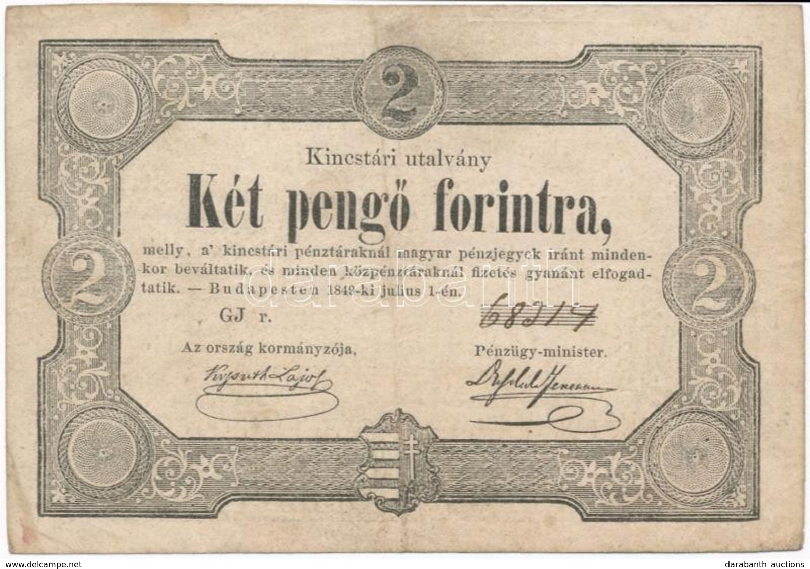 1849. 2Ft 'Kossuth Bankó' T:III,III-
Adamo G108 - Unclassified