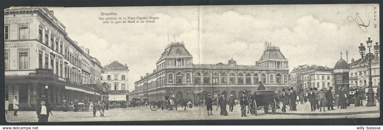 +++  CPA - Carte Panoramique Double - BRUSSEL  BRUXELLES - Vue De La Place Charles Rogier - Gare Du Nord Et Hôtels  // - Places, Squares