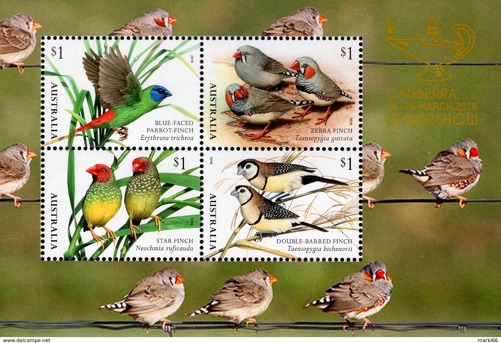 Australia - 2018 - Finches - Canberra Stamp Show - Mint Souvenir Sheet - Ongebruikt