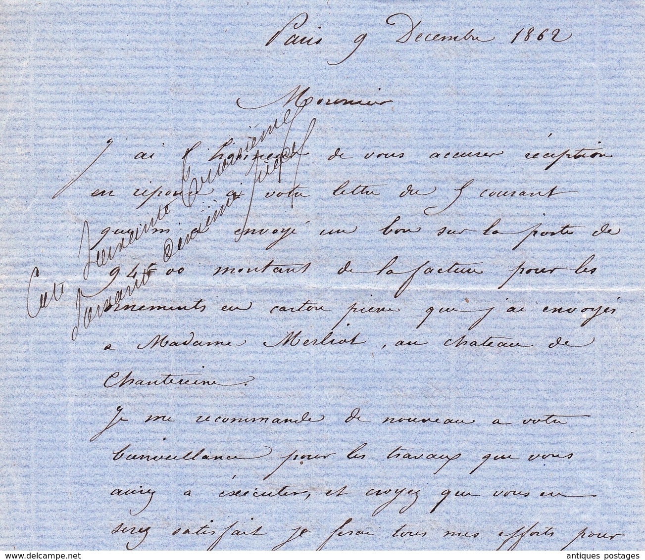 Lettre 1862 avec Correspondance Paire Napoléon III 10c Type II Paris pour Eu Saine Maritime Lavigne Sculpteur