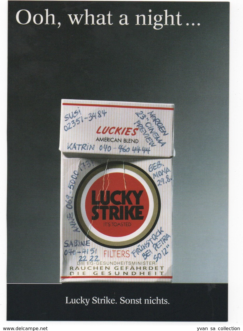 THEME PUBLICITE CIGARETTES LUCKY STRIKE OOH WHAT A NIGHT SONST NICHTS - Advertising