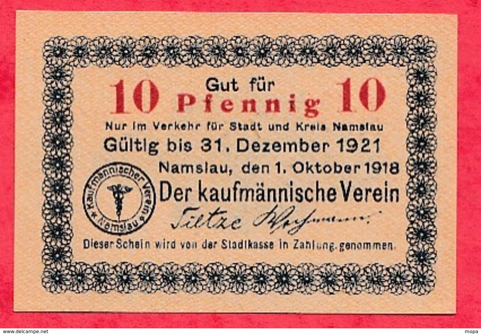 Allemagne 1 Notgeld 10 Pfenning Stadt Namslau état Lot N °1046 BIS - Collections