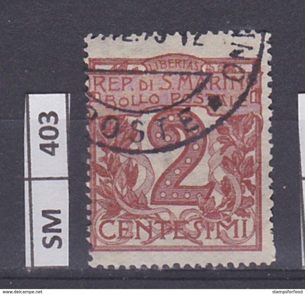 SAN MARINO   1921	Cifra, 2 Cent, Usato - Oblitérés