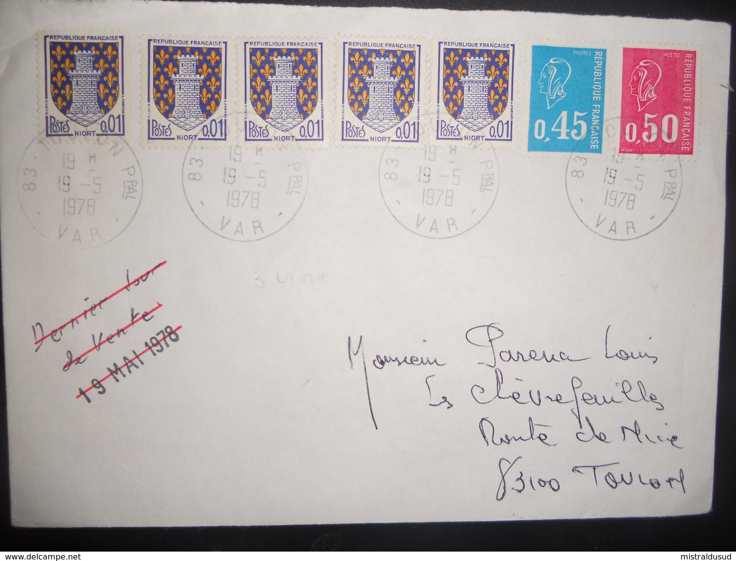 France Lettre De Toulon 1978 , Blason De Niort - Lettres & Documents