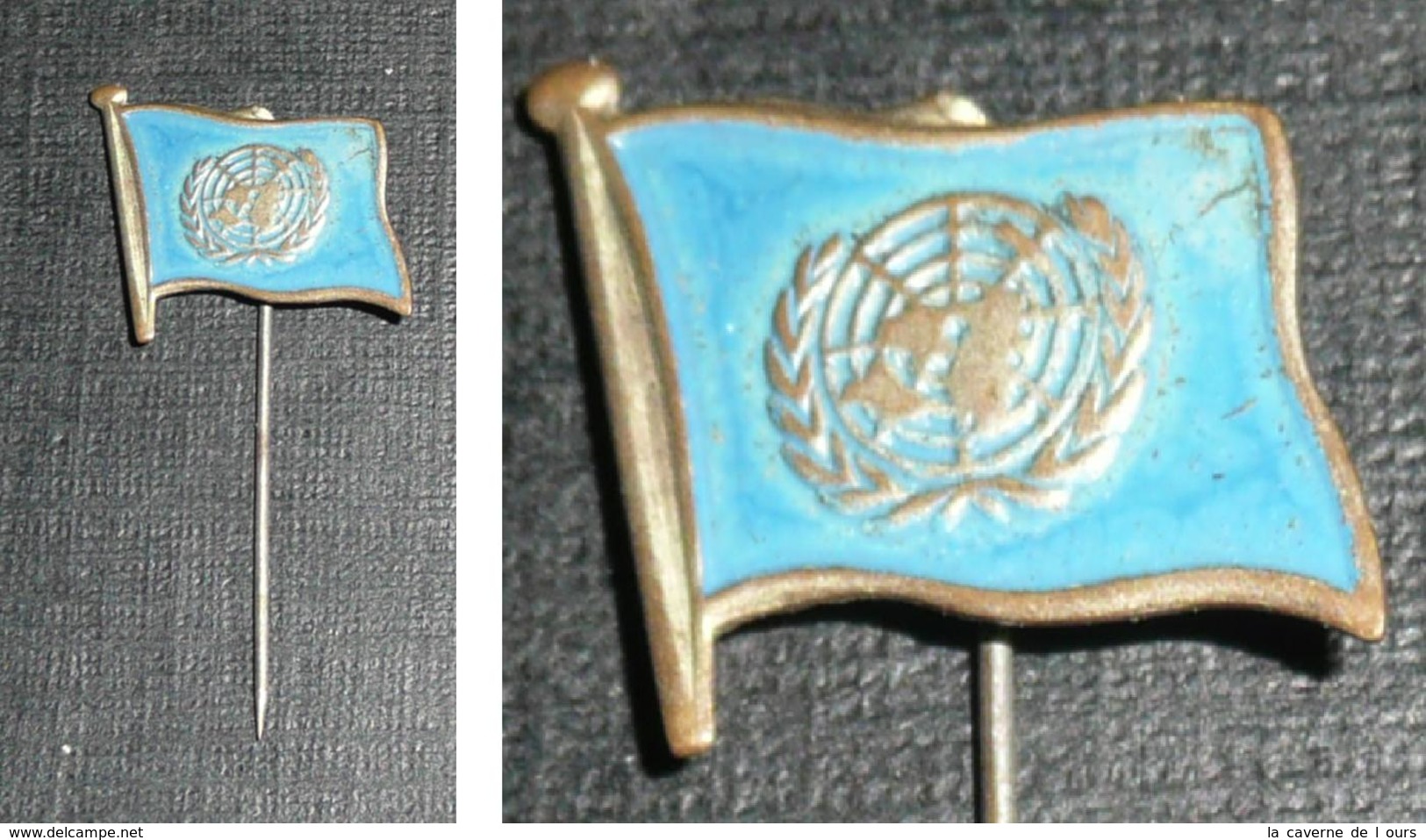 Rare épingle à Cravate En Laiton émaillé, Drapeau ONU Casques Bleus - Other & Unclassified