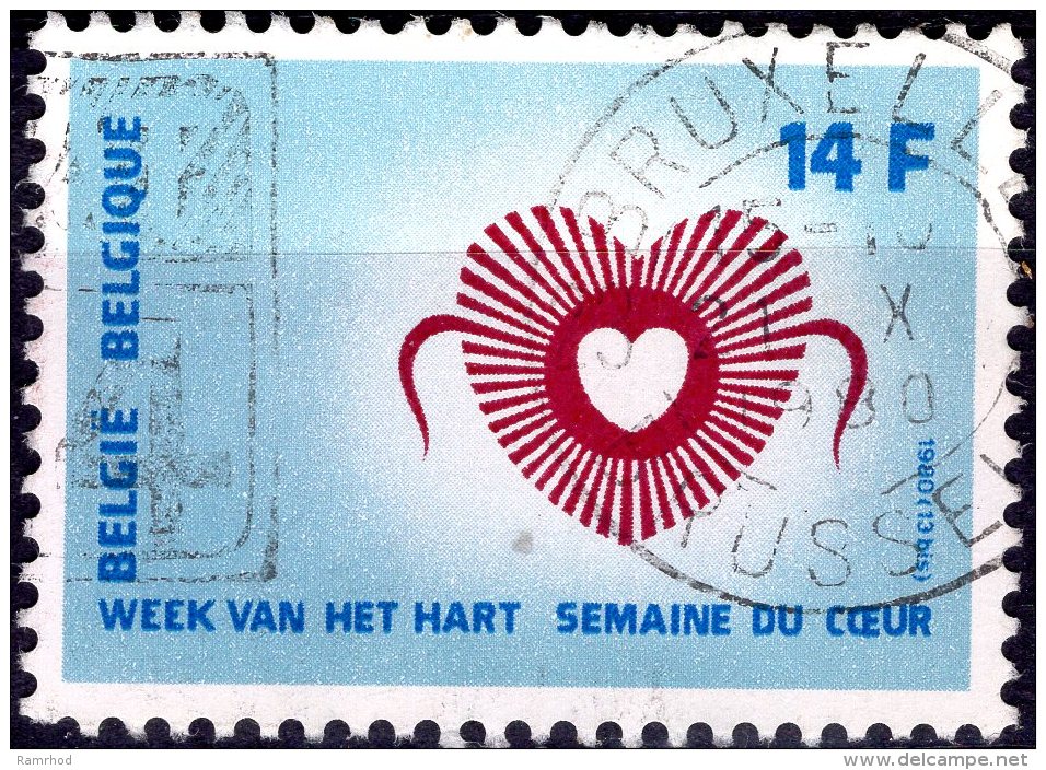 BELGIUM 1980 Heart Week - 14f Emblem Of Cardiological League Of Belgium FU - Oblitérés