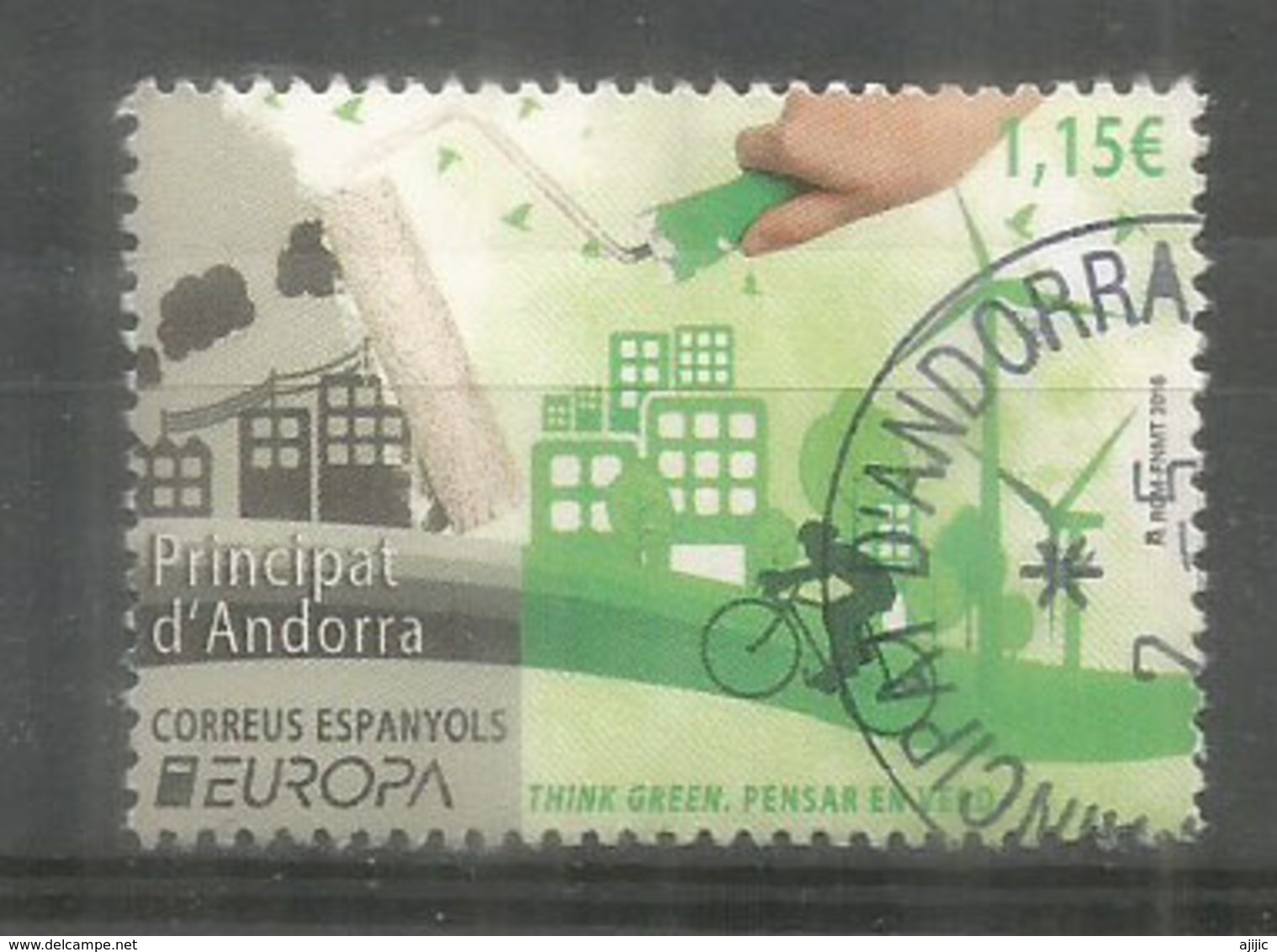 ANDORRA. EUROPA 2016.Think Green, Pensar En Verd. Un Timbre Oblitere, 1 Ere Qualite - 2016