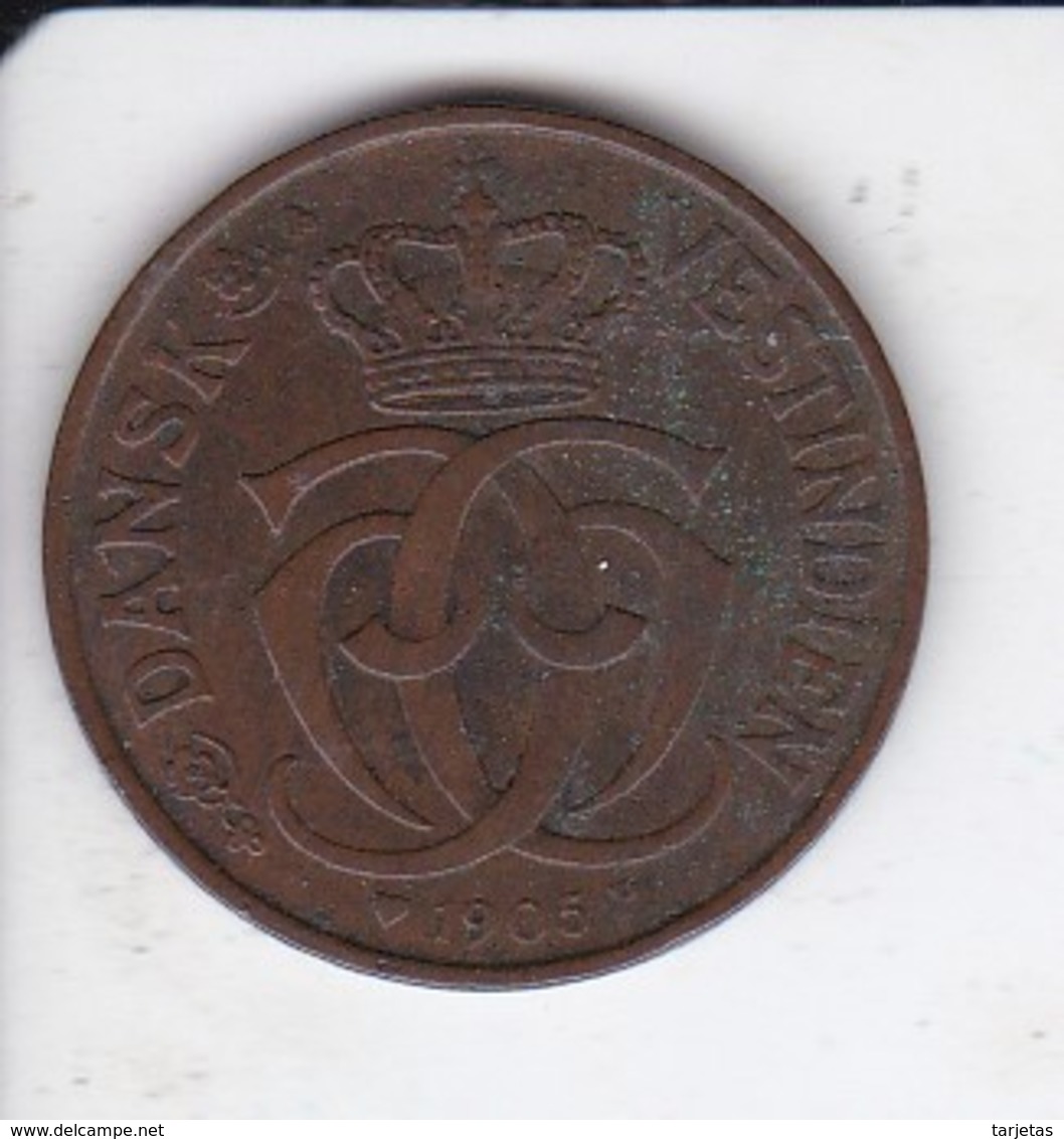 MONEDA DE ANTILLAS DANESAS DE 1 CENT - 5 BIT DEL AÑO 1905 (COIN) RARA - Antillas