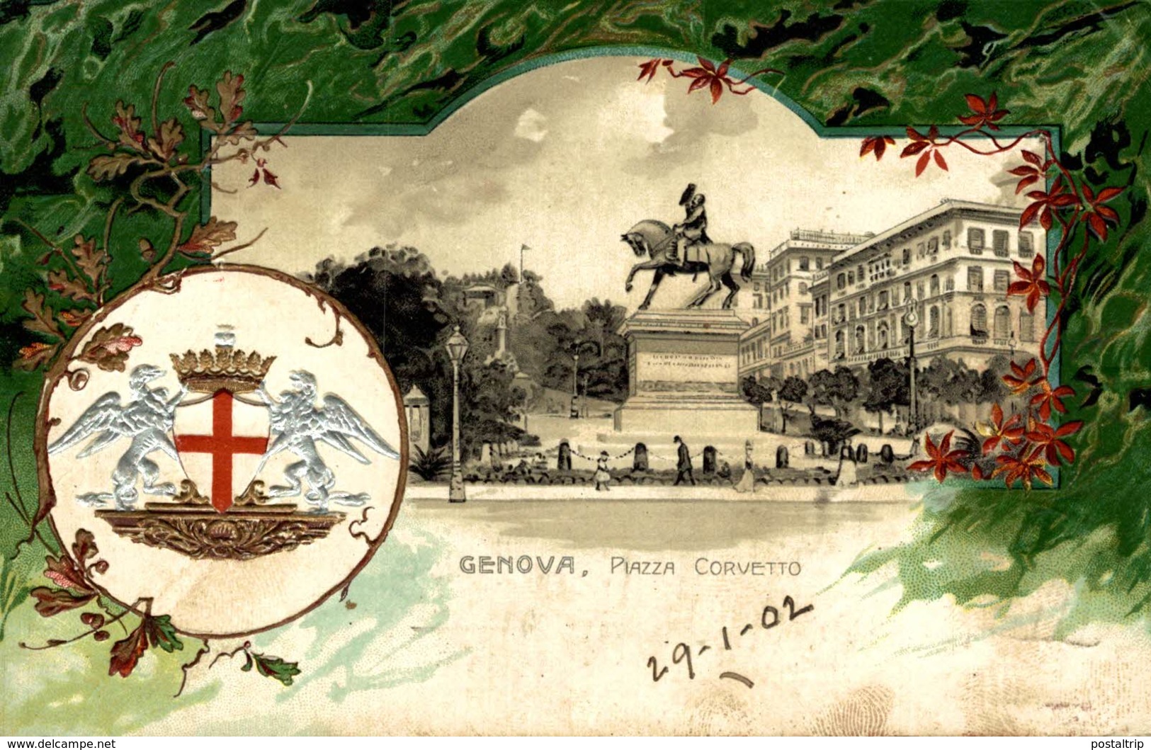 1902    GENOVA PIAZZA CORVETTO  SELLO FERROVIA ESTAMPA   Italie ITALIA ITALIAN ITALY - Genova (Genoa)