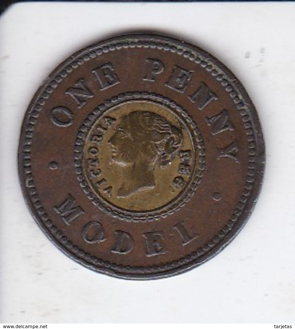 MONEDA DE REINO UNIDO DE 1 PENNY MODEL DEL AÑO 1840 (PRUEBA)  (COIN) RARA - Commercio Esterno, Prova, Contromarca E Ribattitura