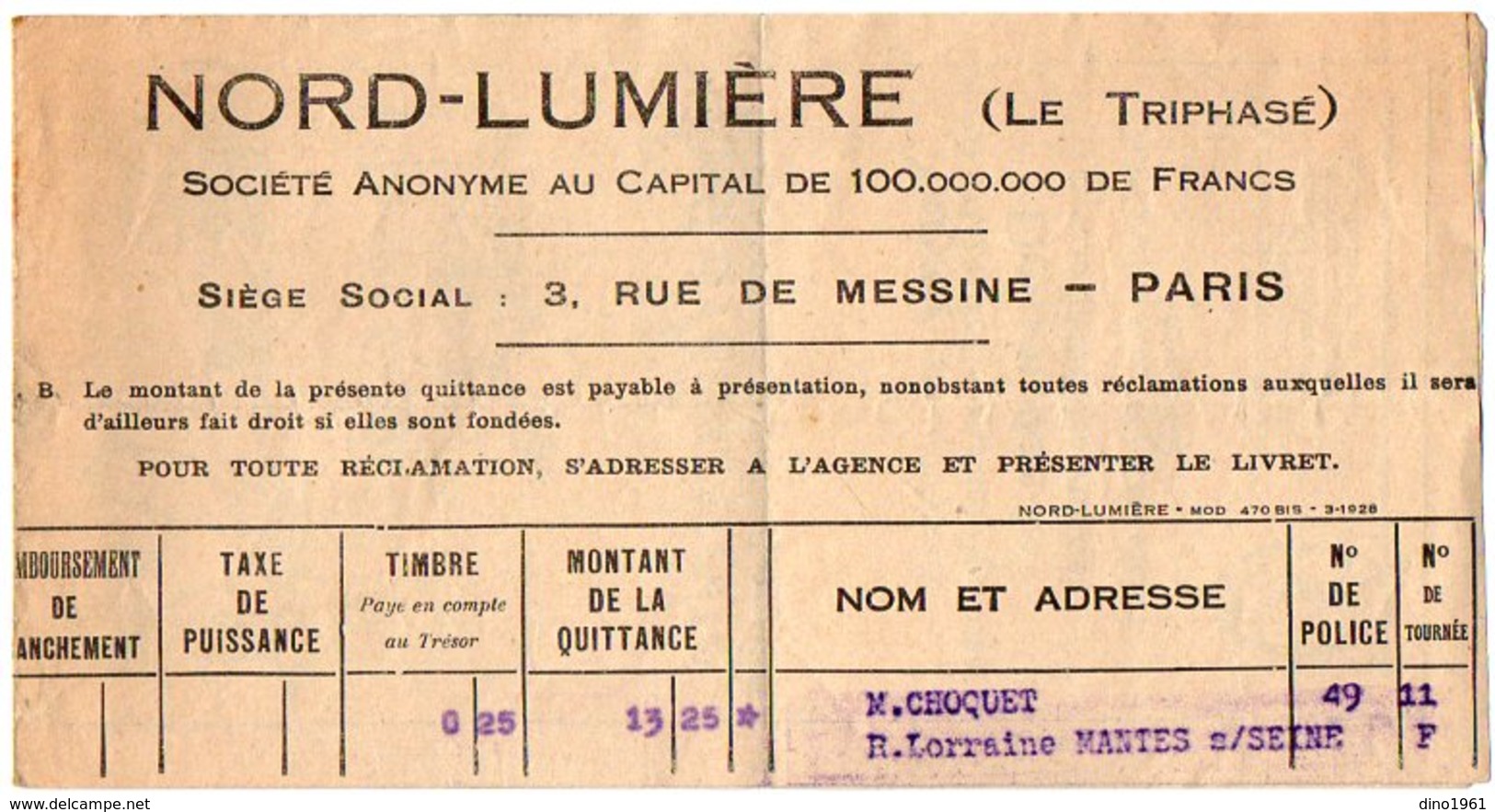 VP11.988 - Electricité - Lampe - Quittance D'Abonnement NORD - LUMIERE ( Le Triphasé ) X 2 - Elektrizität & Gas