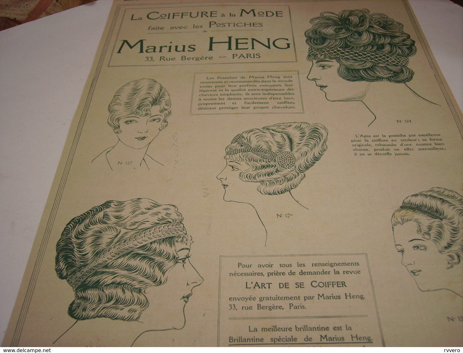 ANCIENNE PUBLICITE LES POSTICHES COIFFURE DE MARIUS HENG 1914 - Accessories