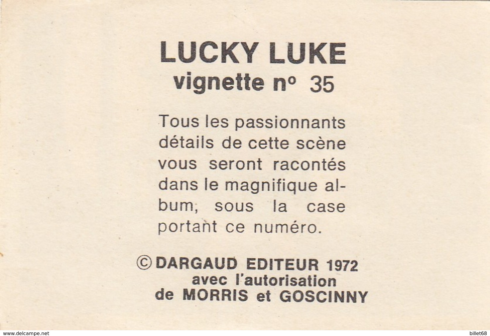 LUCKY LUKE  Vignette N° 35 - DARGAUD EDITEUR 1972 - Sonstige & Ohne Zuordnung