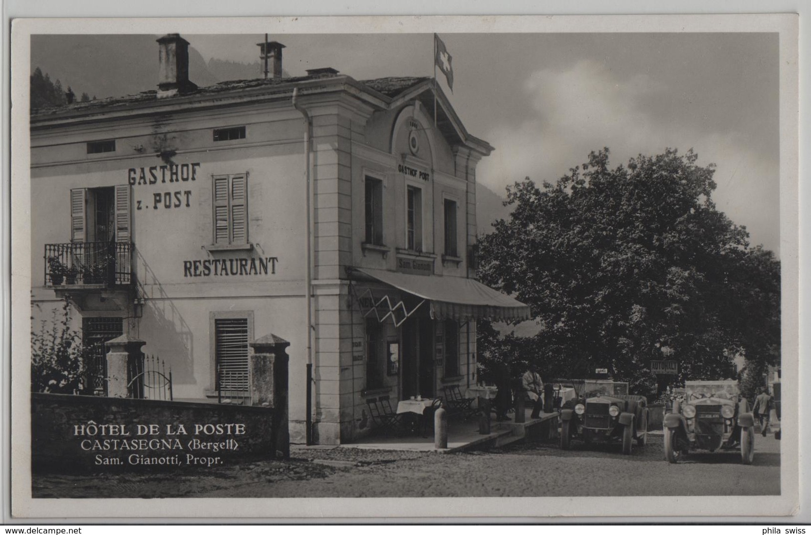 Castasegna, Bergell - Hotel Gasthof Restaurant De La Poste - Oldtimer - Photo: P. Clavadetscher - Castasegna