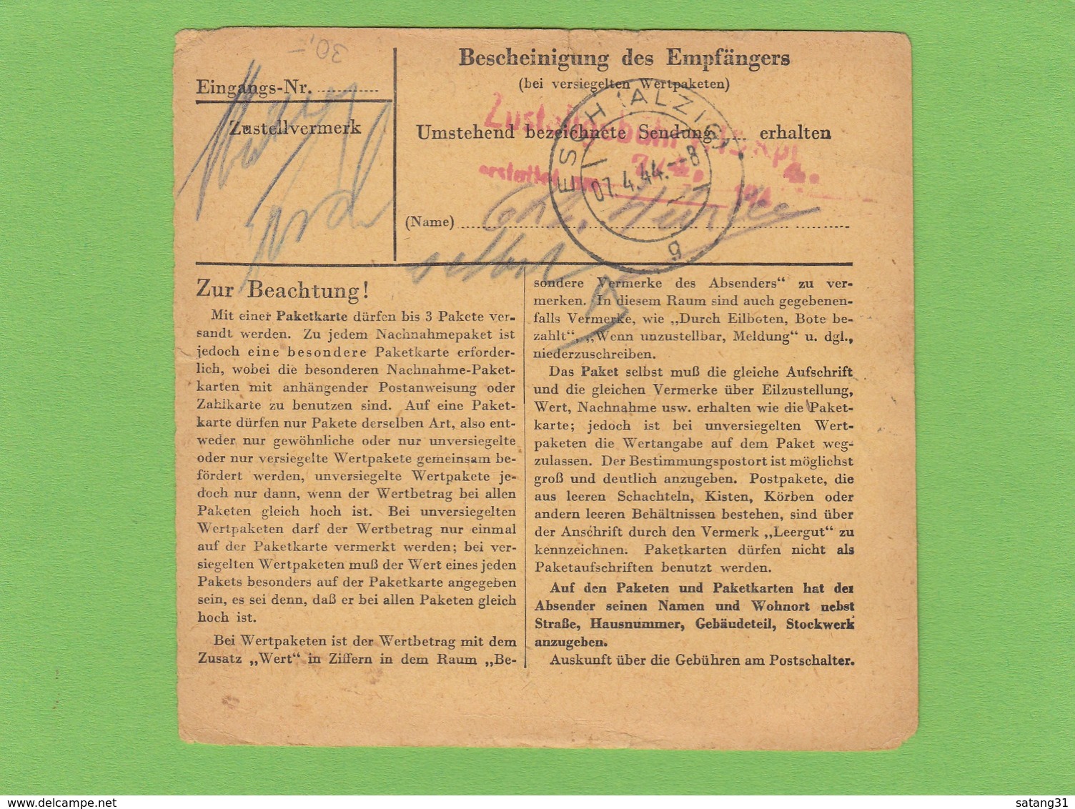 GEBR. CLARENS G.M.B.H. WILZ.PAKETKARTE AN EINER LEBENSMITTELHANDLUNG IN ESCH-ALZIG. - 1940-1944 Occupazione Tedesca