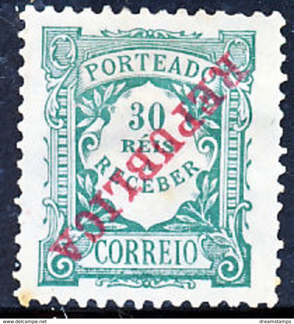 !										■■■■■ds■■ Portugal Postage Due 1911 AF#17(*) "REPUBLICA" Ovrpt 30 ERROR (x8005) - Neufs