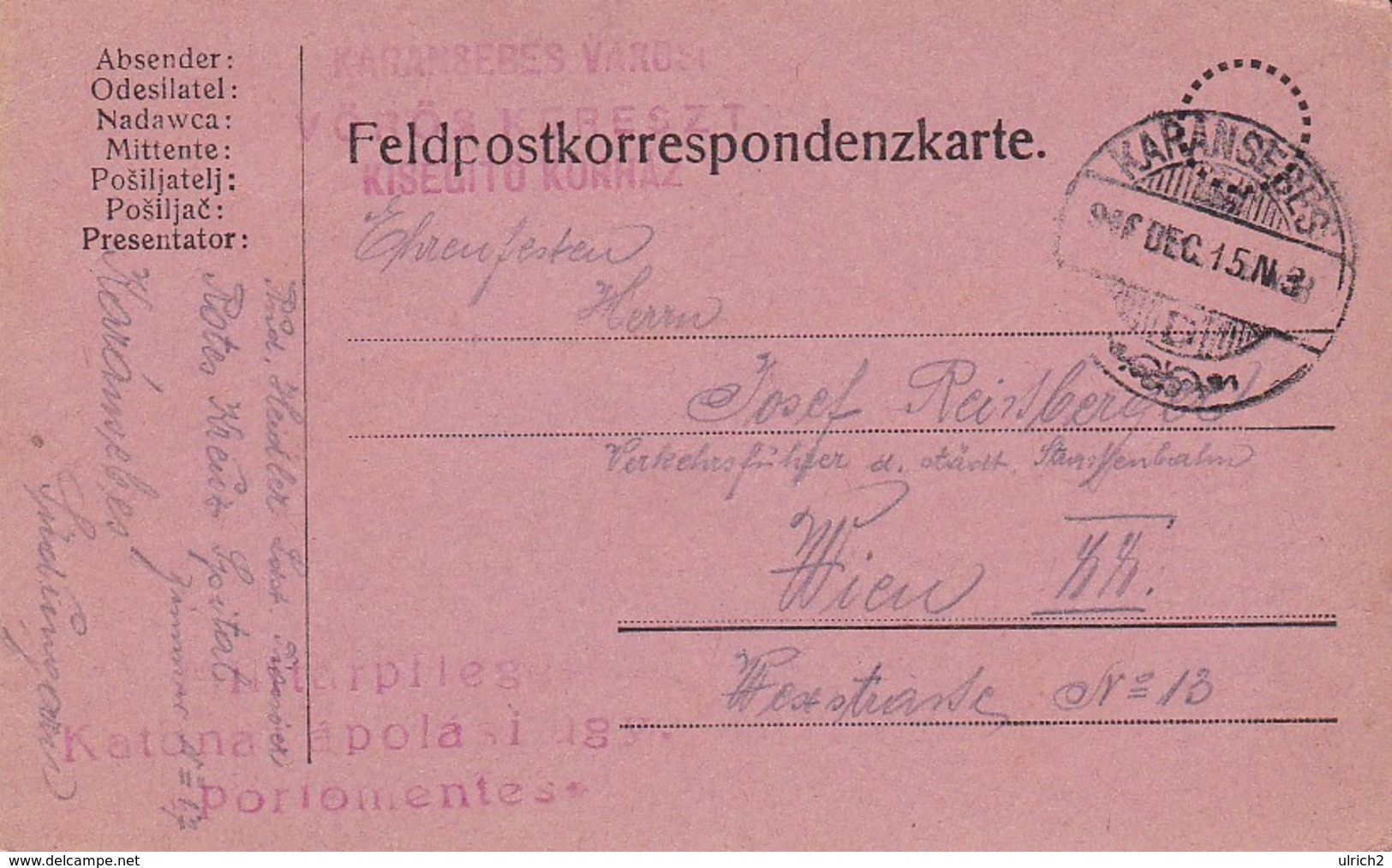 Feldpostkorrespondenzkarte - Vöröskereszt Kisegitö Korhaz - Rotes Kreuz Spital - 1916 (34582) - Briefe U. Dokumente