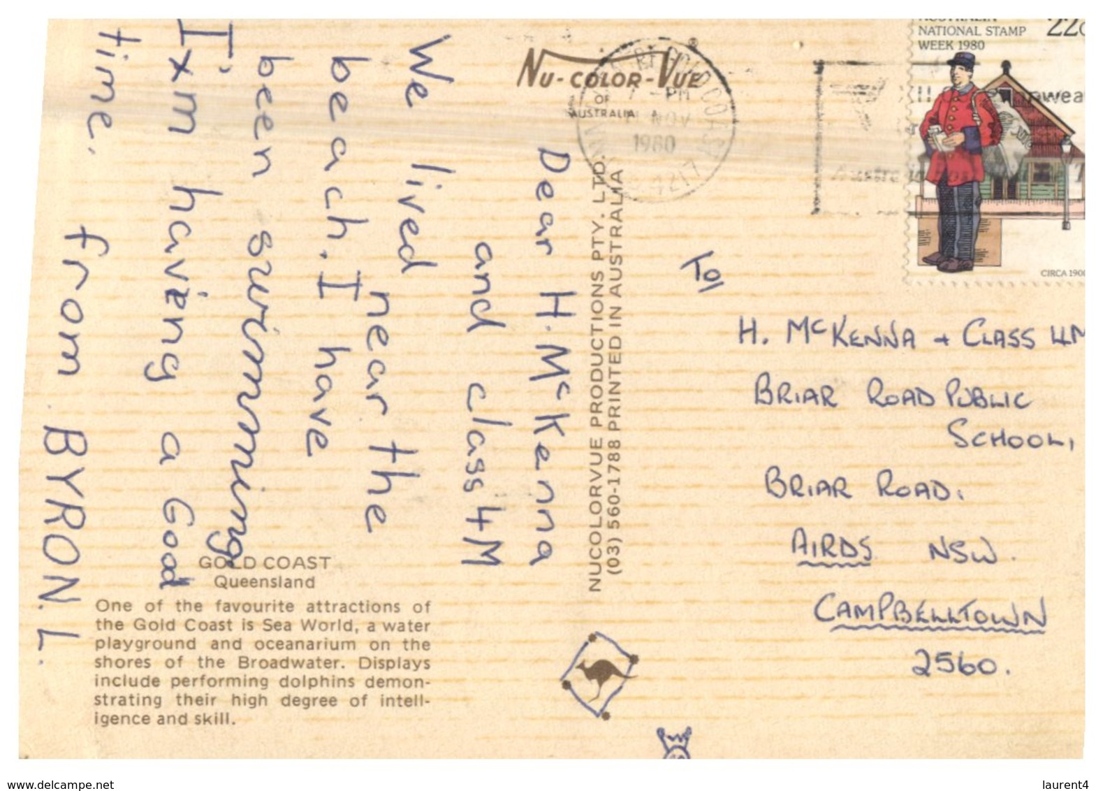 (125) Australia - (with Stamp At Back Of Card) QLD - Gold Coast & Dolphin - Gold Coast