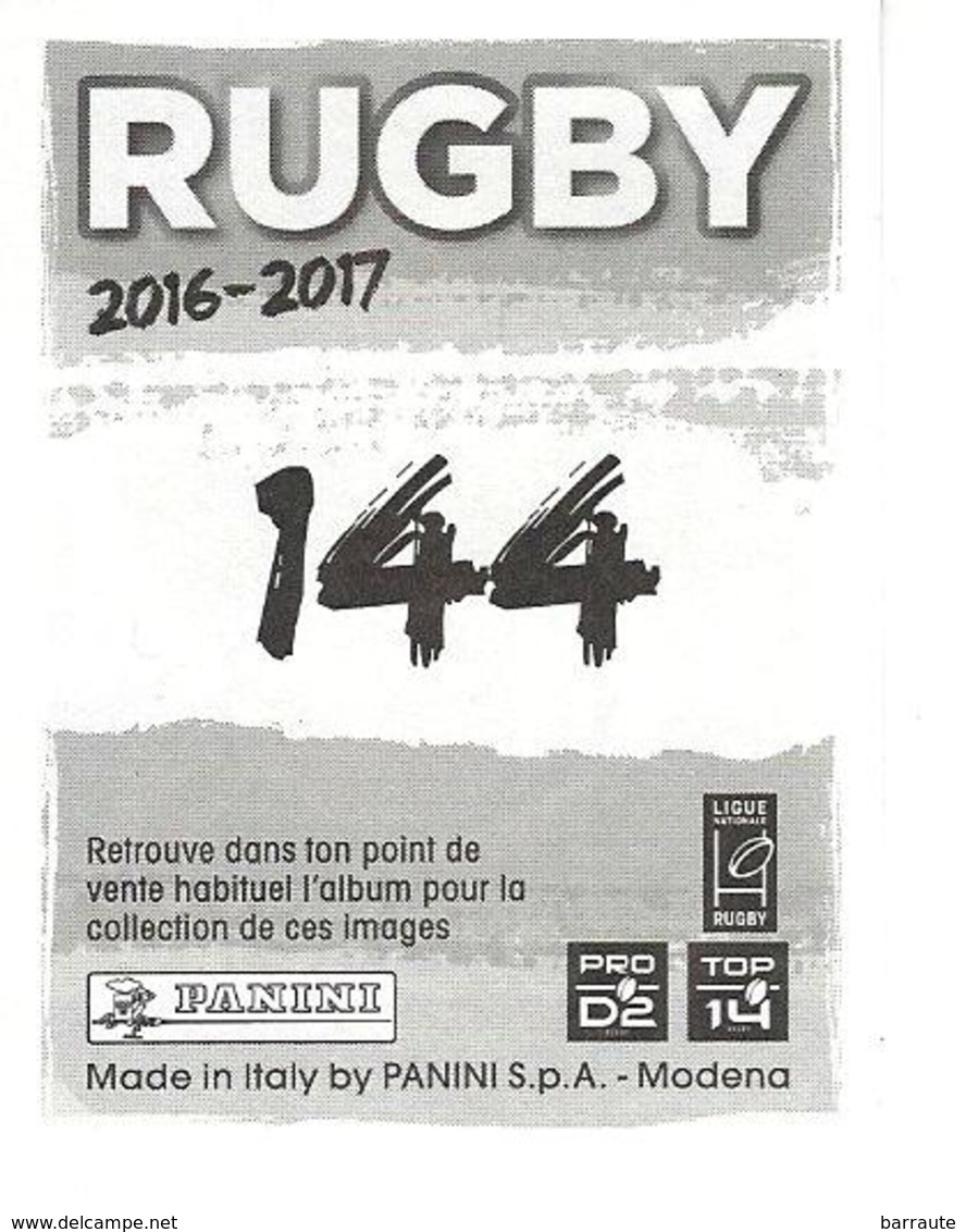 Panini Rugby 2016-2017 N° 144 GIO GIAAN APLON  FC GRENOBLE - Edition Française