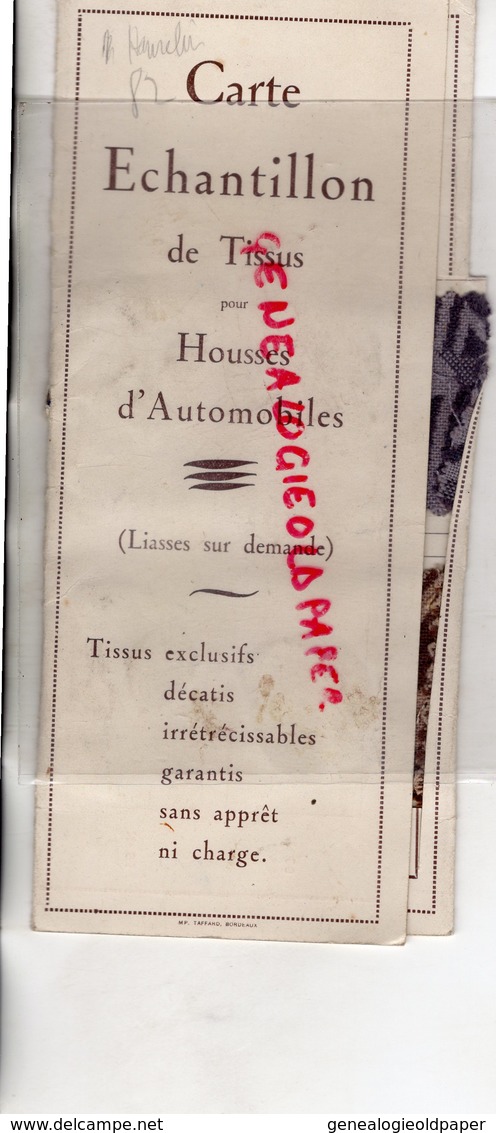 33- BORDEAUX-47- CASTELMORON LE TEMPLE- RARE CATALOGUE LA HOUSSE TISSU PARURE AUTO- AUTOMOBILE- 16 QUAI LOUIS XVIII - Automovilismo