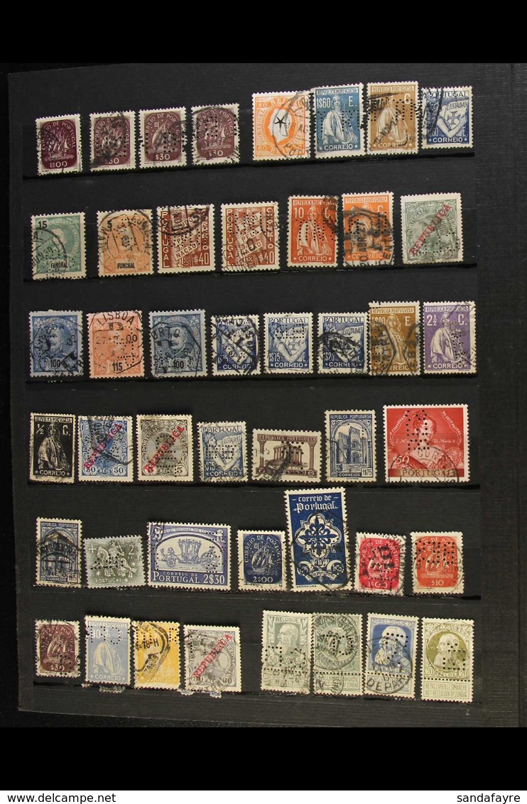 PERFINS ACCUMULATION 1890s-1960s ALL WORLD Ranges Of Used Stamps With Various Commercial Perfins, On Stock Pages, We See - Otros & Sin Clasificación