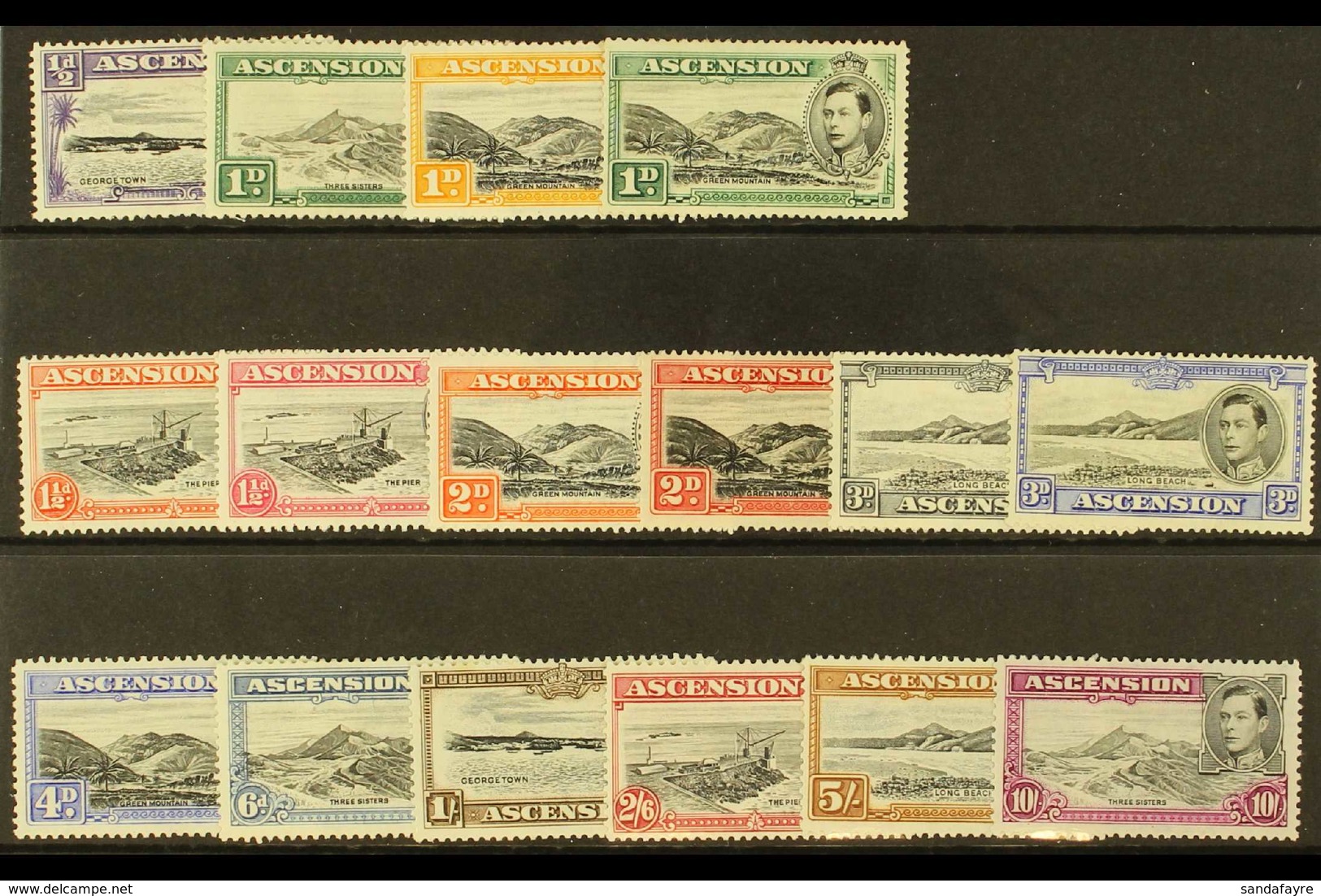 1938-53 Pictorial Definitive Set, SG 34b/47b, Fine Mint (16 Stamps) For More Images, Please Visit Http://www.sandafayre. - Ascension