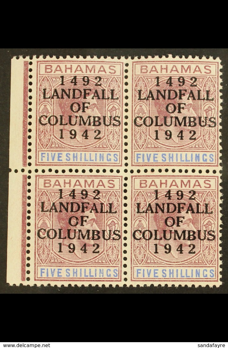 1942 5s Purple & Blue "Landfall Of Columbus" Overprint Ordinary Paper, SG 174a, Very Fine Never Hinged Mint Marginal BLO - Otros & Sin Clasificación