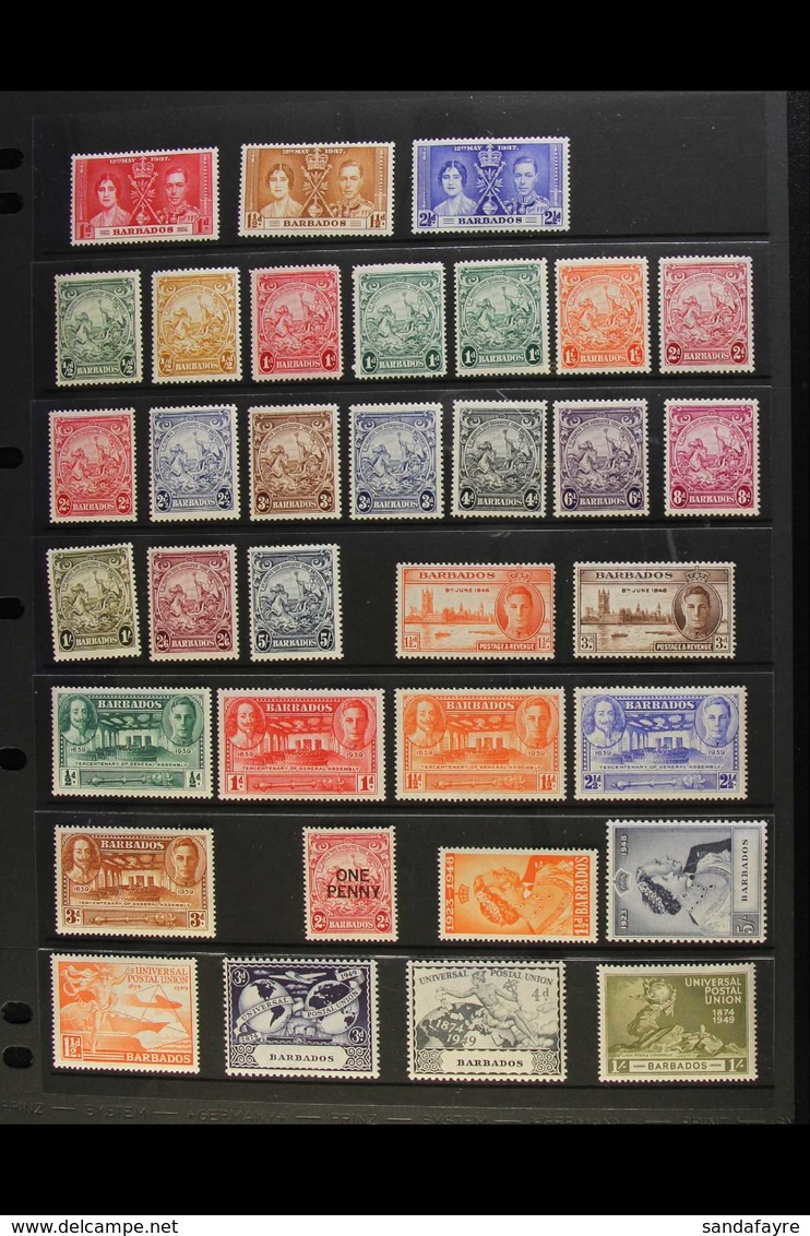 1937-52 MINT COLLECTION An ALL DIFFERENT, Complete "Basic" Mint Collection With All Definitive, Commemorative & Dues Set - Barbados (...-1966)