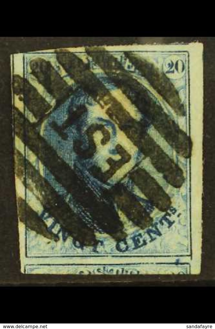 1861 20c Blue (SG 14, COB 11, Michel 8 II), Used With Superb Railway "EST" Barred Cancel, Four Margins Very Close At Top - Other & Unclassified