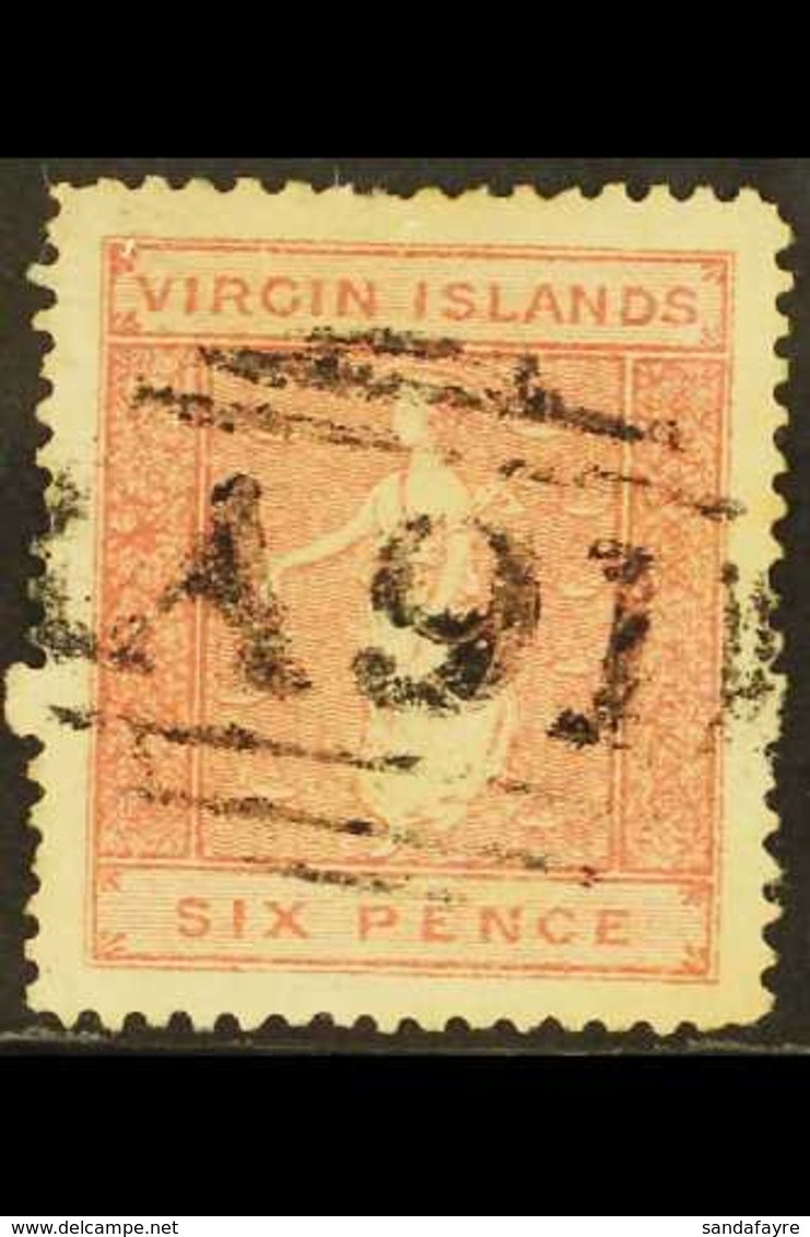1867-70 6d Pale Rose On White Paper, SG 10 (position 19), Good Colour And Neat Upright A91 Cancel, Couple Of Shorter Per - British Virgin Islands