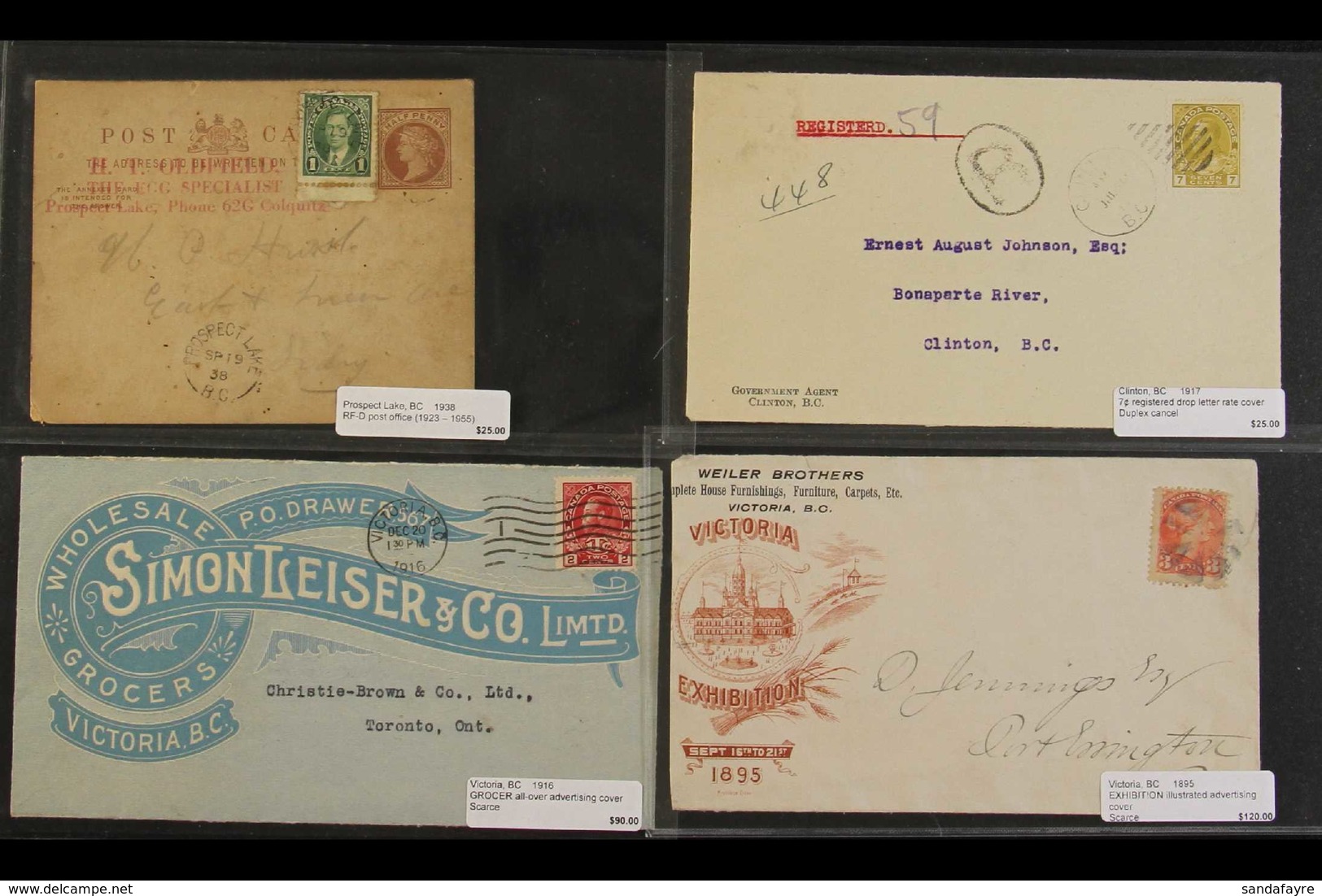 BRITISH COLUMBIA POSTAL HISTORY Collection Of Over 60 19th And 20th Cent. Covers And Cards, Mostly With Clearly Identifi - Other & Unclassified