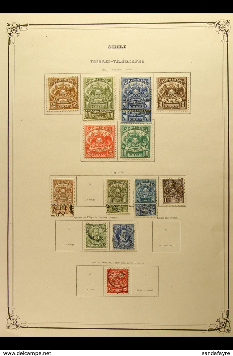 TELEGRAPHS 1884-1902 Mint & Used Collection On A Printed Page. Inc 1884 Set Mint To 10 Peso. Useful Selection (18 Stamps - Chile