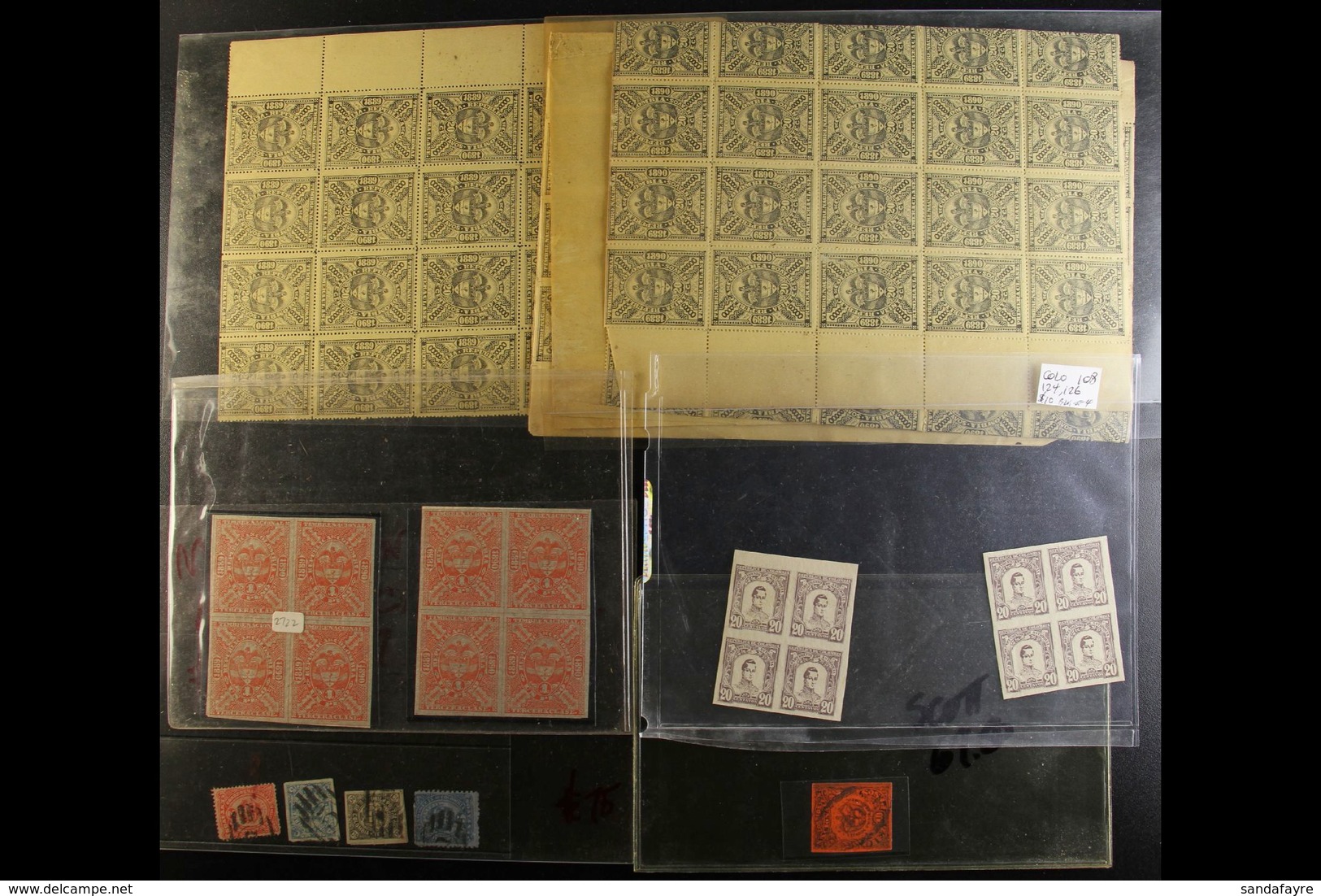 1870-1899 WEIRD GROUP. Includes 1870 10p Used, Four Stamps With US Transit Cancels, Revenues Timbre Nacional 1889 20c La - Colombia